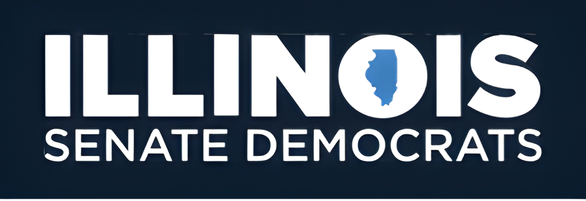 The Illinois Senate Democrats logo: The word "Illinois" - with the shape of the state in pale blue inside the O - and the words "Senate Democrats" below.
