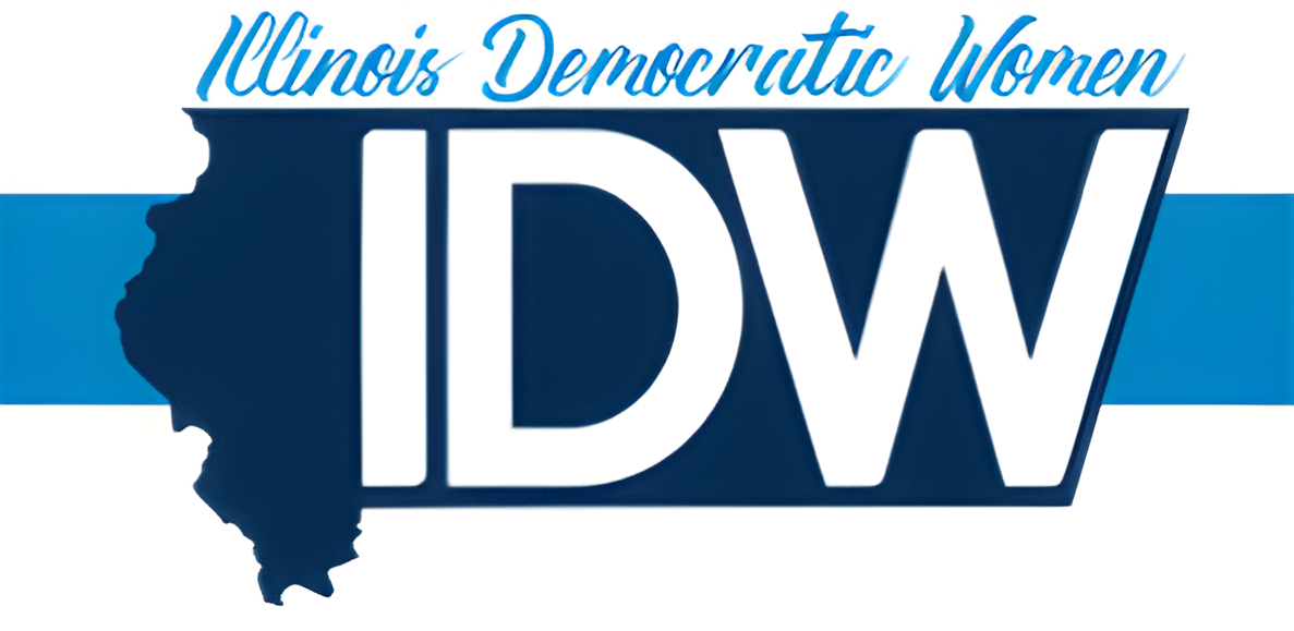 The Illinois Democratic Women logo: The state of Illinois in deep blue, alongside the letters I-D-W in white.